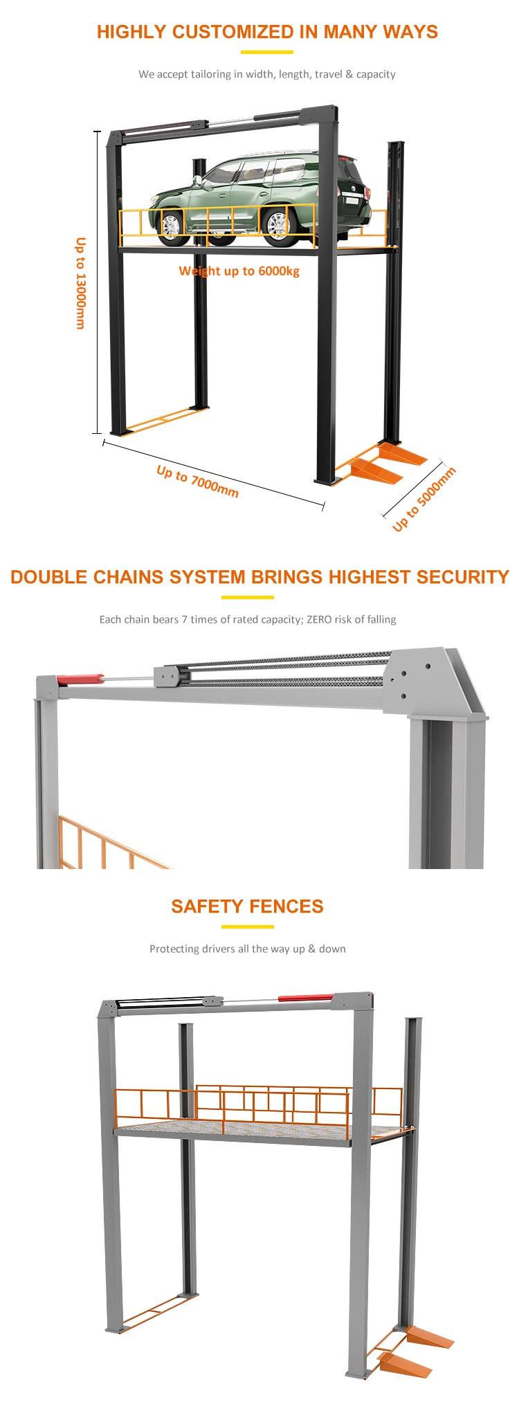 Custom-Made 4 Post Type Floor to Floor Elevator Car Lifting Platform