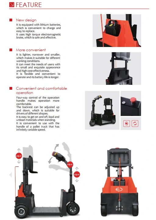 1.5t Electric Tow Tractor with Li-ion Battery Lighter Narrower and Smaller