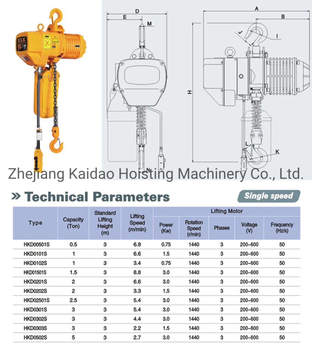 0.5ton Electric Chain Hoist Winch with Manual/Electric Trolley/Hook and Clutch for Crane